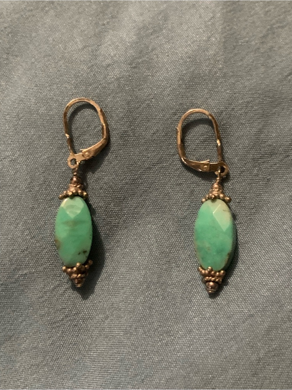 Genuine Faceted Green Mojave Turquoise Drop Earrings w/ Sterling Silver Accents